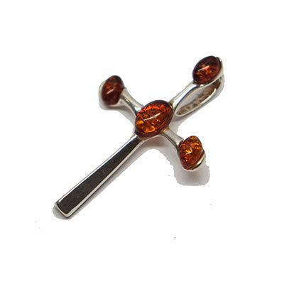 Dije De Ámbar Cruz Con Plata De 6P